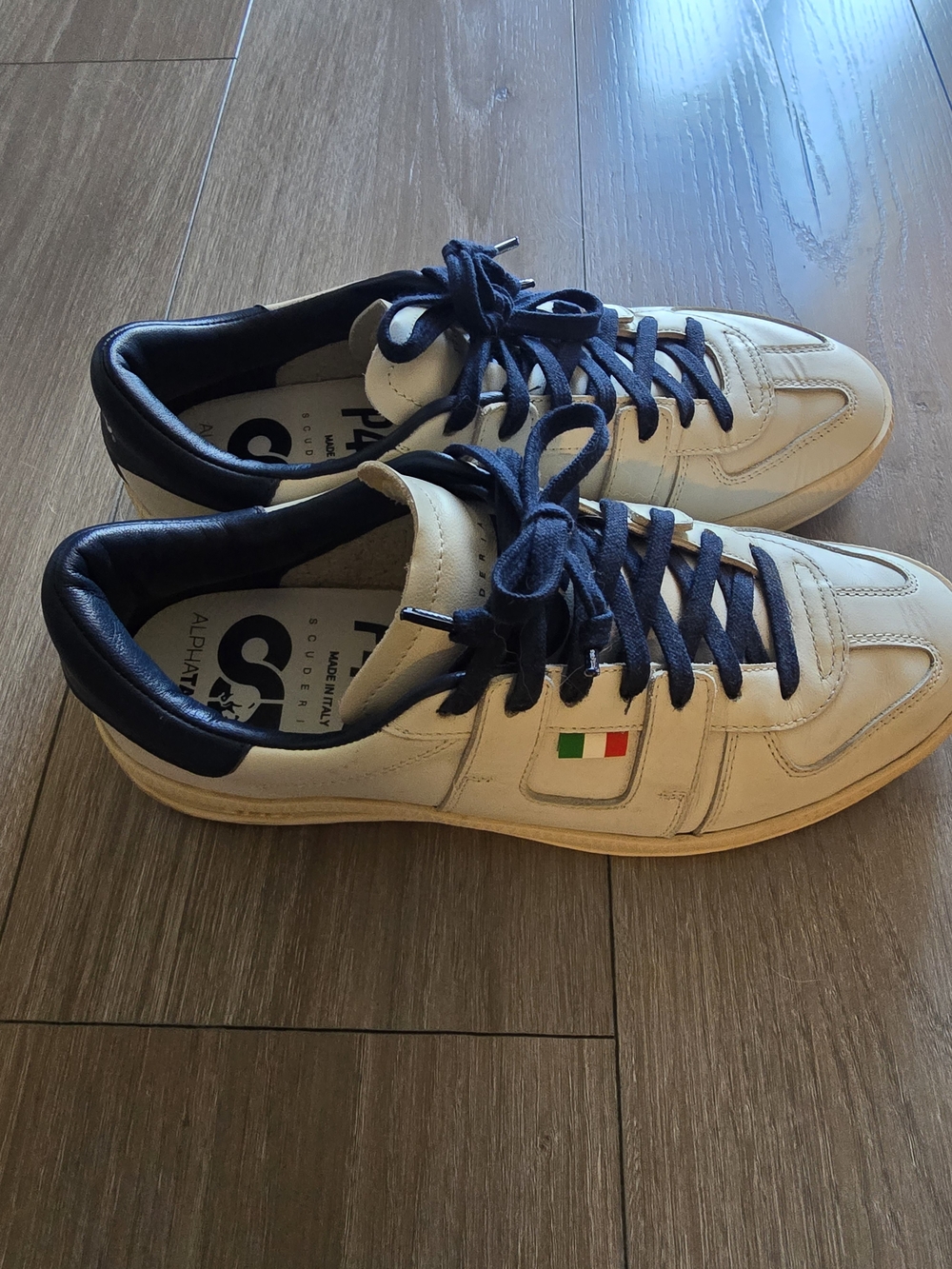 P448 Cream Leather Sneakers with Navy Details